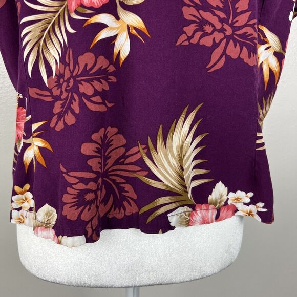 Two Palms Hawaiian Shirt Women Extra Large Purple Tropical Sonic Orchid Cropped - Picture 11 of 12